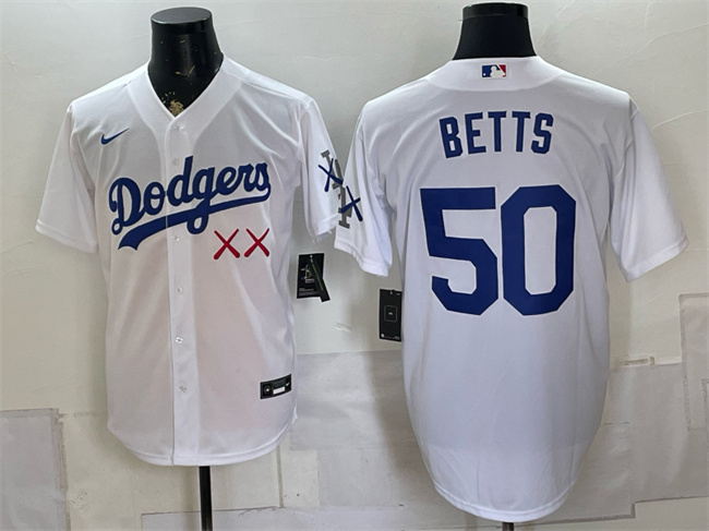 Men's Los Angeles Dodgers x KAWS #50 Mookie Betts White Vapor Premier Limited Stitched Baseball Jersey